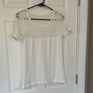 VENUS White Short-Sleeve Mesh Yoke Tee
